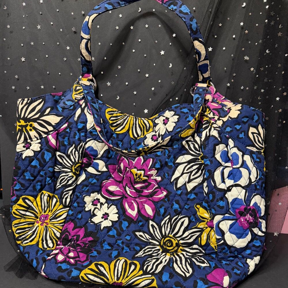 Vera Bradley African Violet Tote Bag Retired 2014 Floral Quilted Shoulder Purse